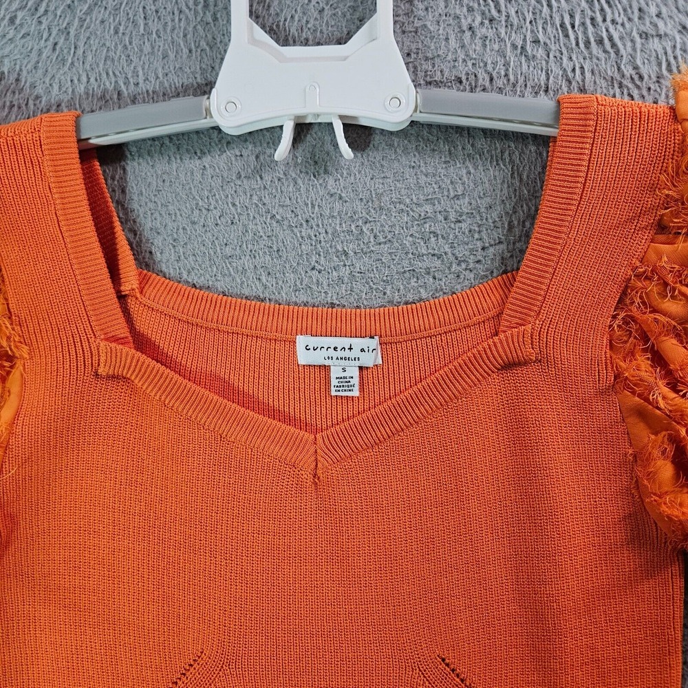 NWOT Current Air‎ Anthropologie Cropped Top Women Small Fringe Sleeve Orange - Picture 3 of 12